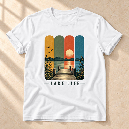Lake Life – Unisex T-Shirt mit See-Motiv, white, Gesamtansicht | color:white