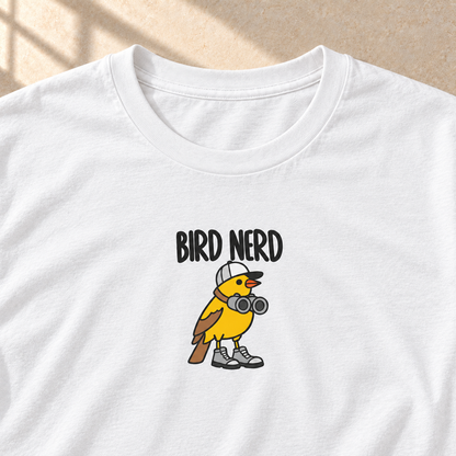 Bird Nerd – T-Shirt für Vogelfans in Weiß – Motivdetail | color:white