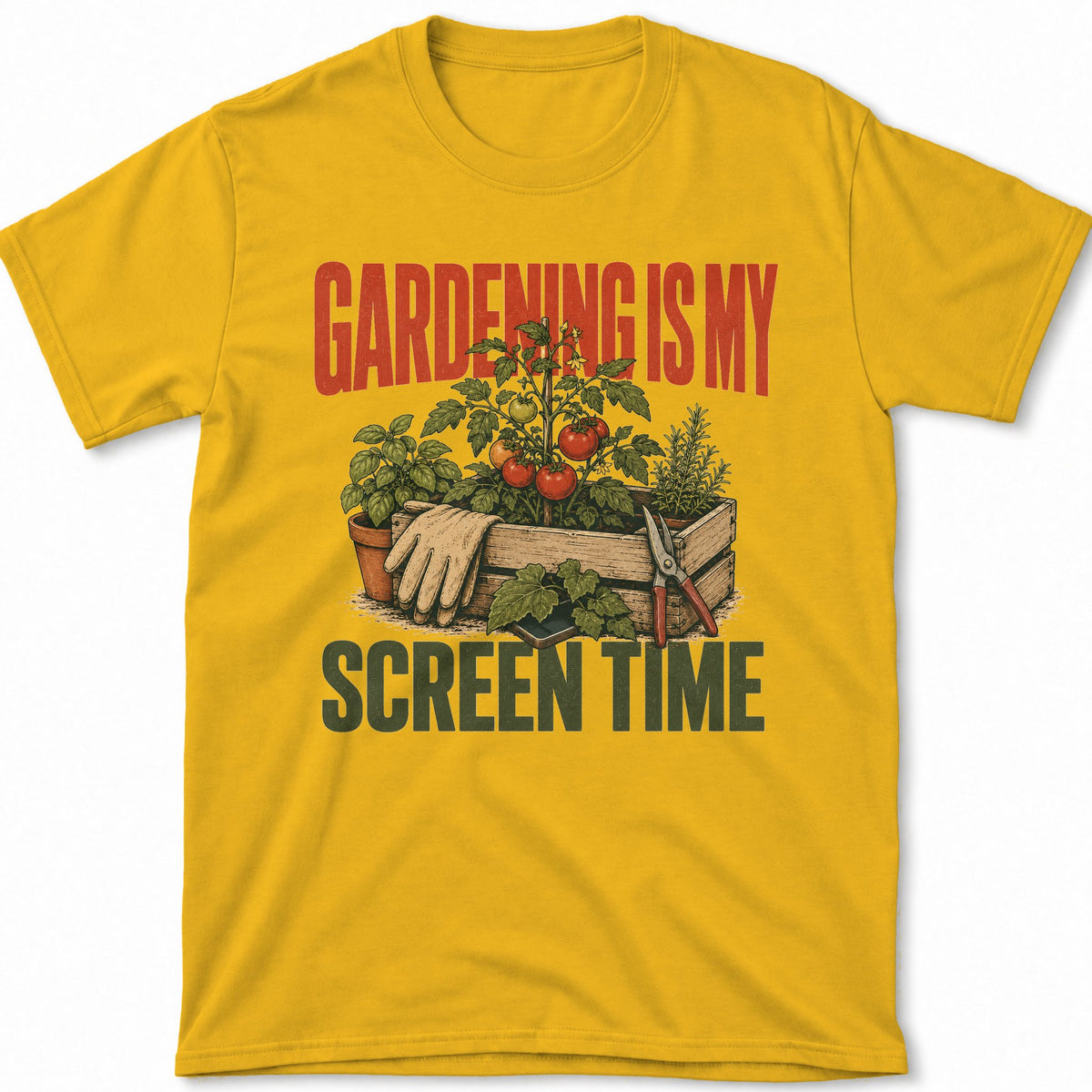 Gardening Is My Screen Time – T-Shirt Gold, Gesamtansicht | color:gold