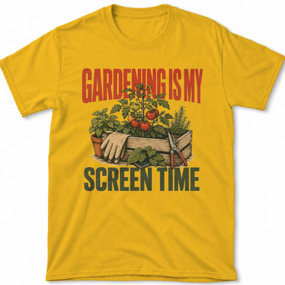 Gardening Is My Screen Time – T-Shirt Gold, Gesamtansicht | color:gold