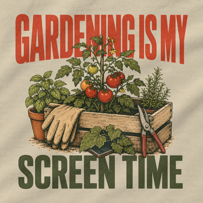 Gardening Is My Screen Time – T-Shirt Sand, Motiv im Detail | color:sand