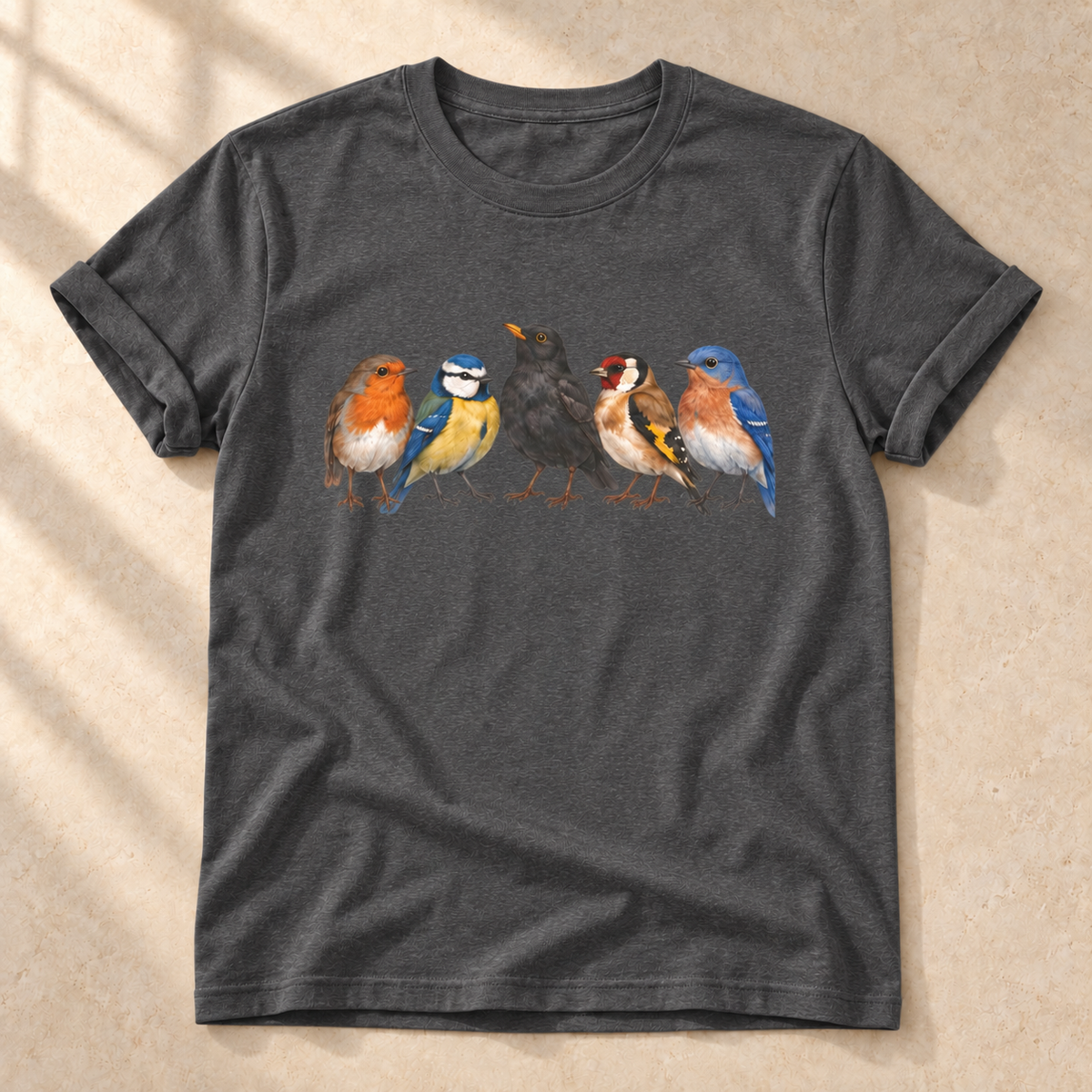 Bunte Vogelschar – Unisex Vogel-T-Shirt in Dark Heather