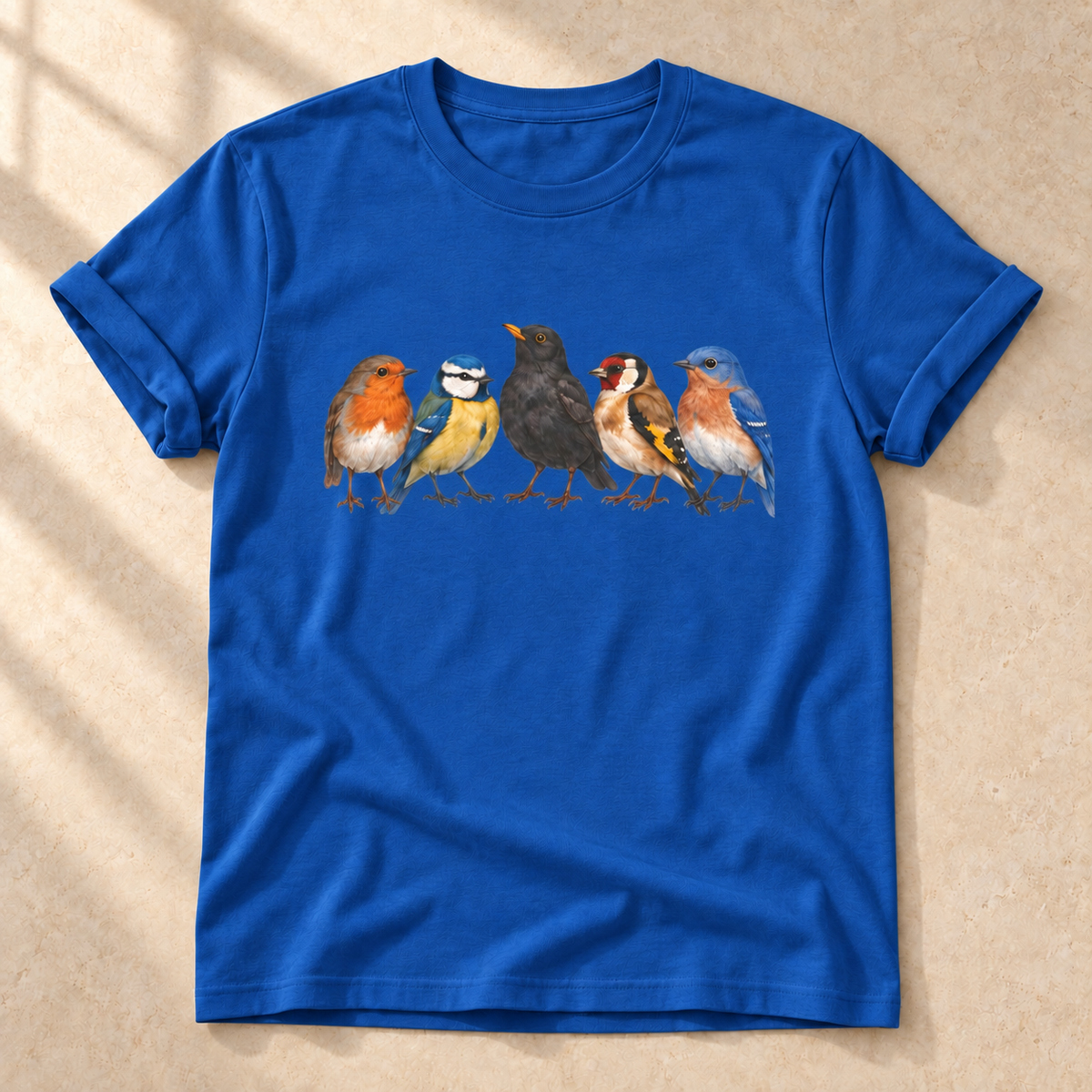 Bunte Vogelschar – Unisex Vogel-T-Shirt in Royal