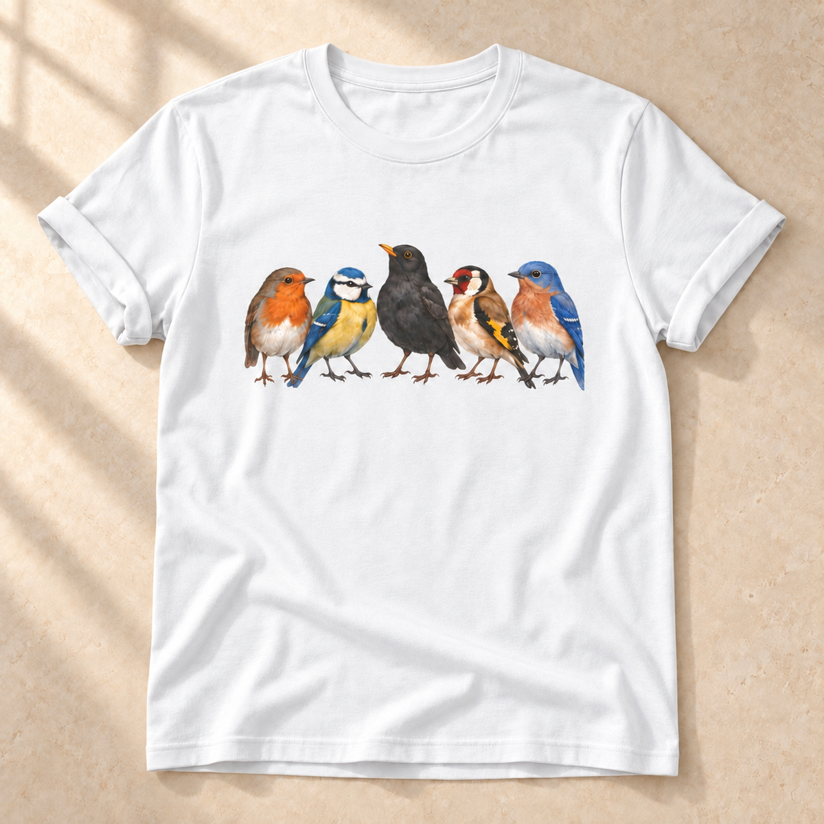 Bunte Vogelschar – Unisex Vogel-T-Shirt in White