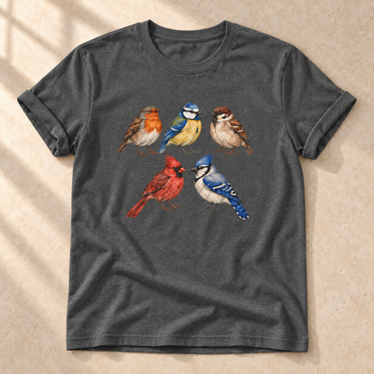 Gefiederte Freunde – Unisex Vogel-T-Shirt in Dark Heather