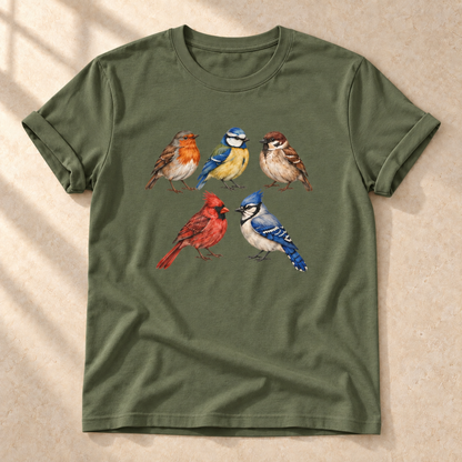 Gefiederte Freunde – Unisex Vogel-T-Shirt in Military Green
