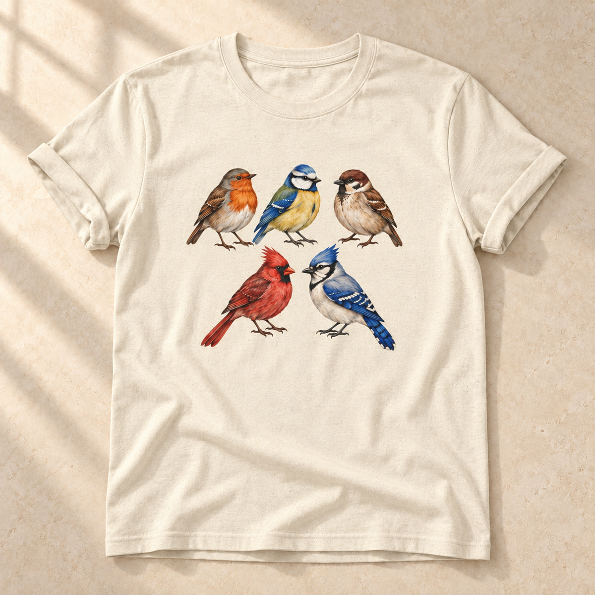 Gefiederte Freunde – Unisex Vogel-T-Shirt in Natural
