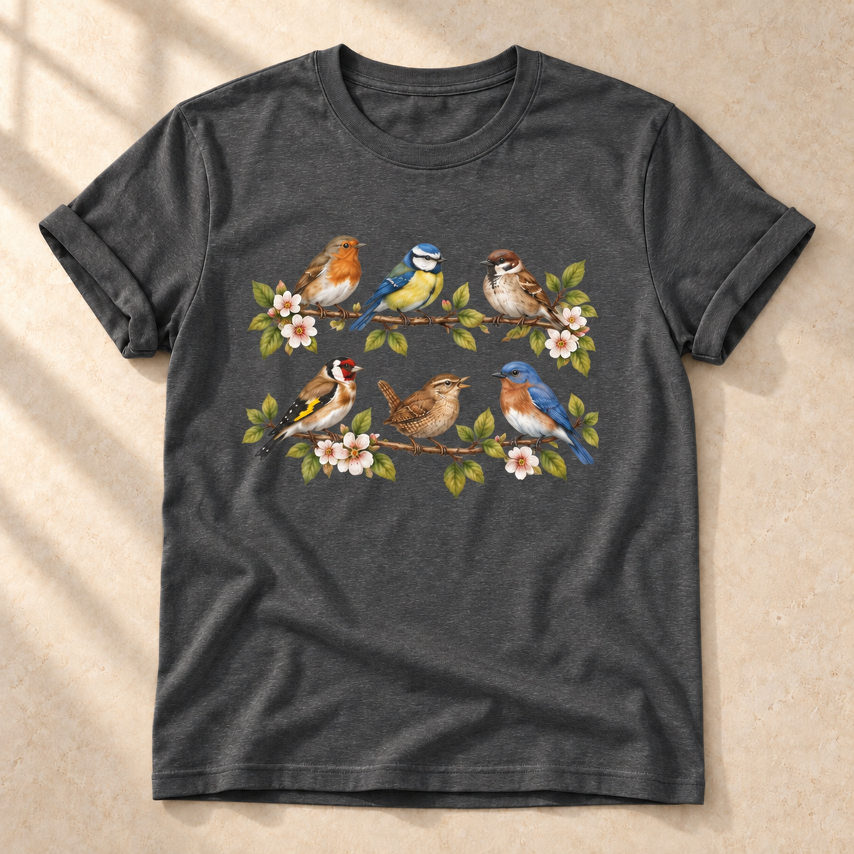 Vogelkonzert im Frühling – Unisex Vogel-T-Shirt in Dark Heather