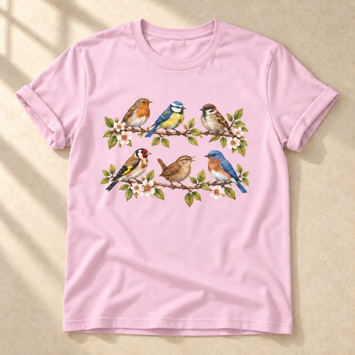 Vogelkonzert im Frühling – Unisex Vogel-T-Shirt in Light Pink