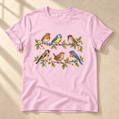 Vogelkonzert im Frühling – Unisex Vogel-T-Shirt in Light Pink