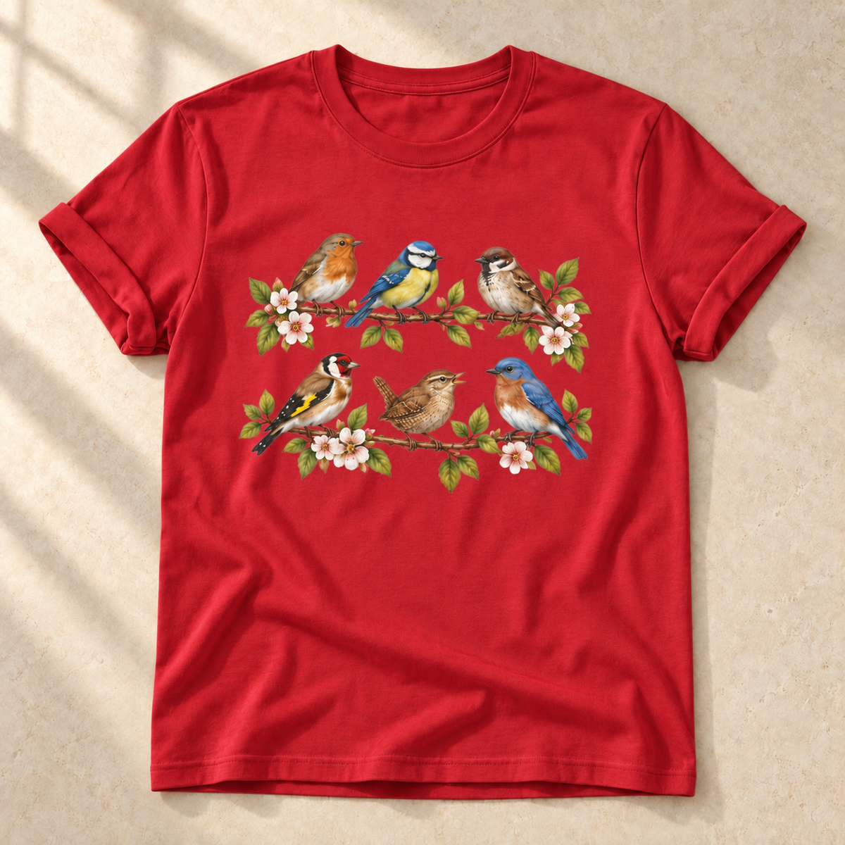 Vogelkonzert im Frühling – Unisex Vogel-T-Shirt in Red