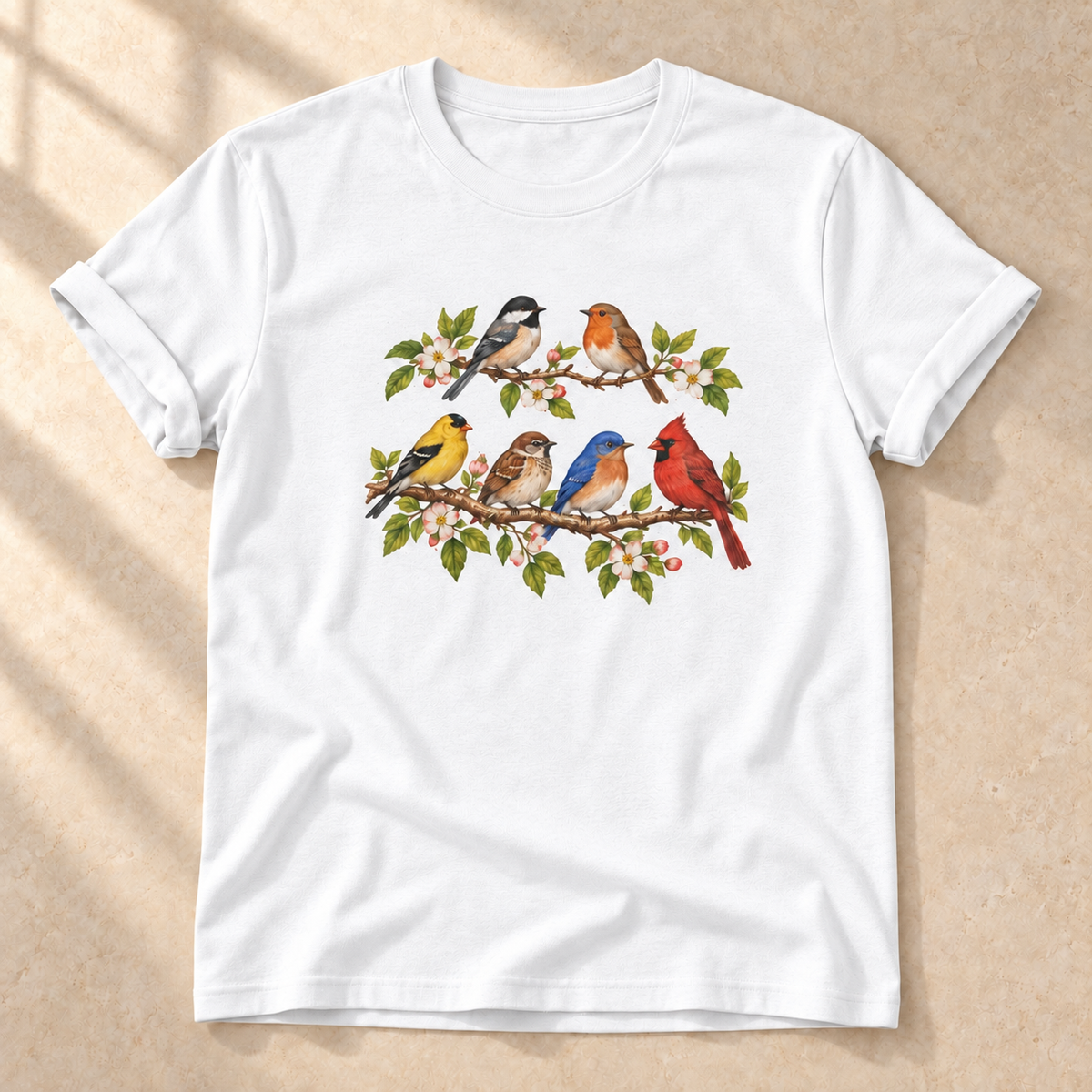 Vögel im Blütenzweig – Unisex Vogel-T-Shirt in White