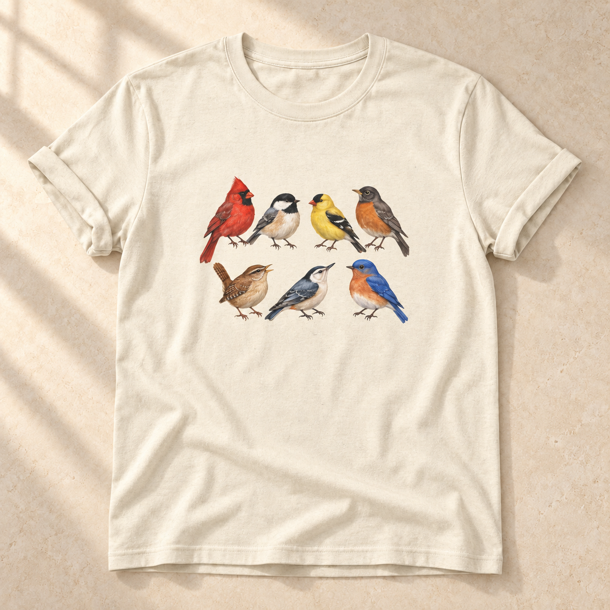 Sieben Singvögel – Unisex Vogel-T-Shirt in Natural