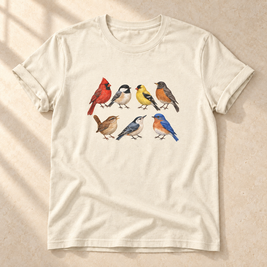 Sieben Singvögel – Unisex Vogel-T-Shirt in Natural