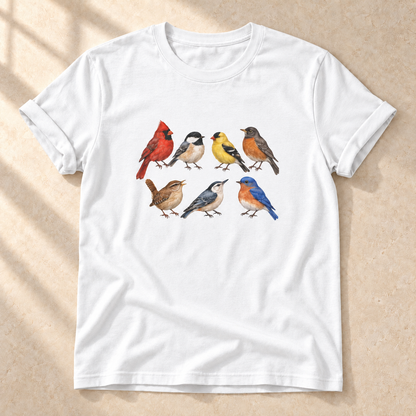 Sieben Singvögel – Unisex Vogel-T-Shirt in White