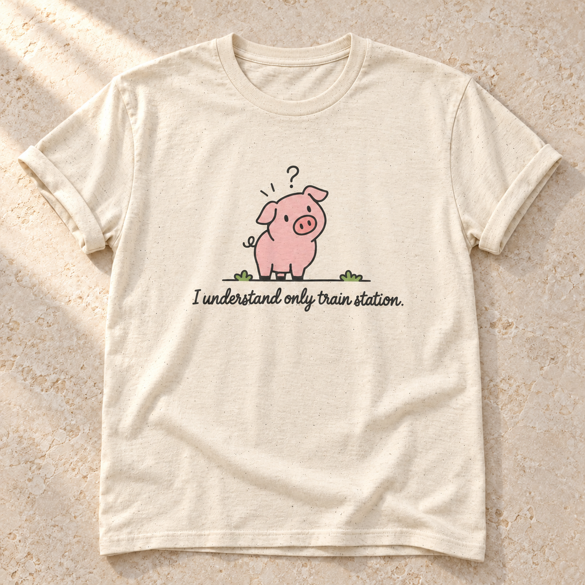 I Understand Only Train Station. – Unisex Schwein-T-Shirt in Natural