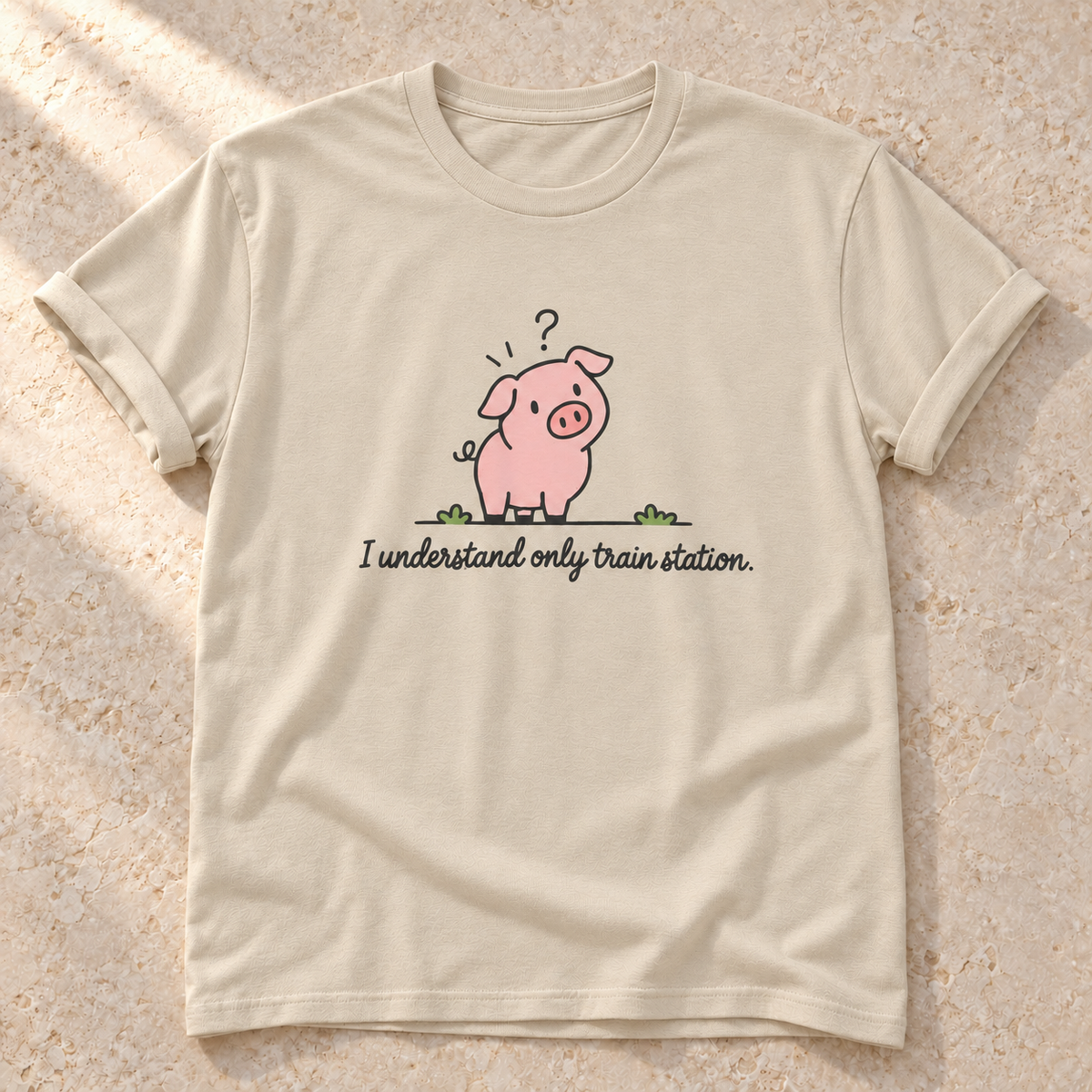 I Understand Only Train Station. – Unisex Schwein-T-Shirt in Sand