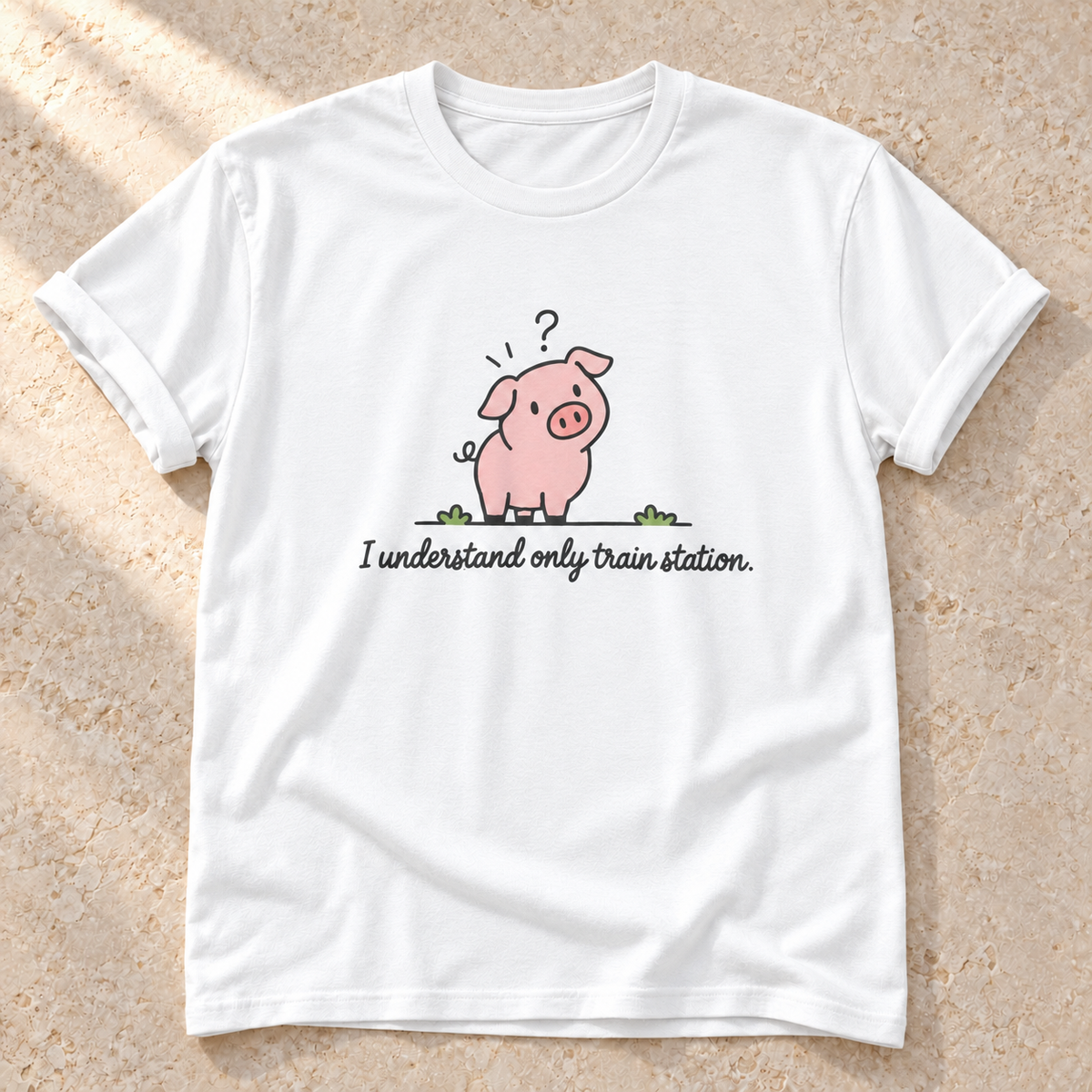 I Understand Only Train Station. – Unisex Schwein-T-Shirt in White