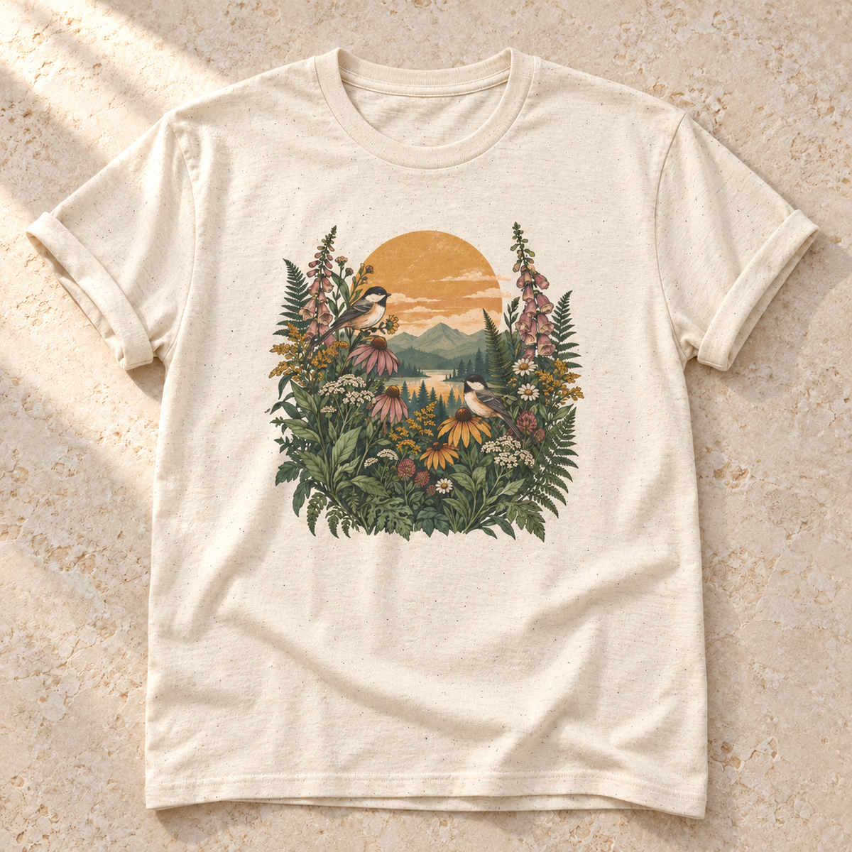 Wildblumen im Abendlicht – Unisex Natur-T-Shirt in Natural