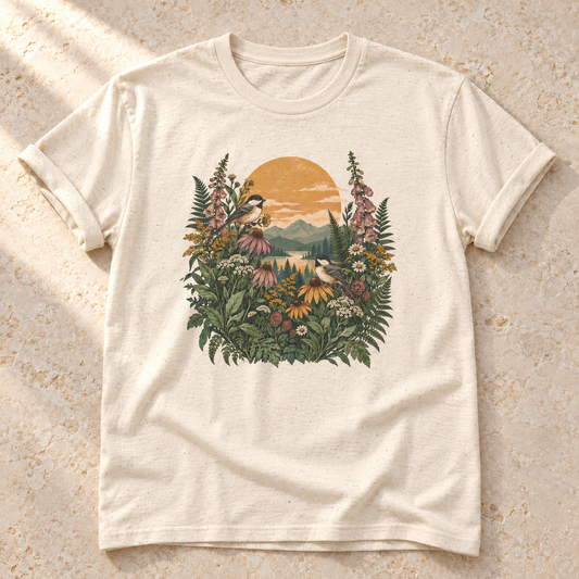Wildblumen im Abendlicht – Unisex Natur-T-Shirt in Natural