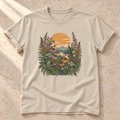 Wildblumen im Abendlicht – Unisex Natur-T-Shirt in Sand