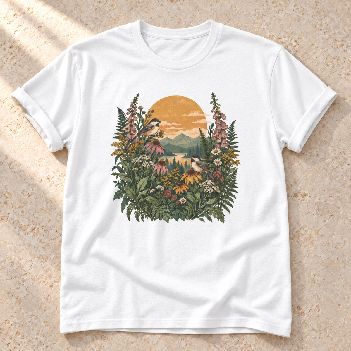 Wildblumen im Abendlicht – Unisex Natur-T-Shirt in White