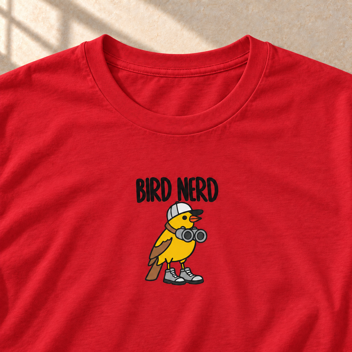 Bird Nerd – T-Shirt für Vogelfans, Rot, Motiv und Stoff im Detail | color:red