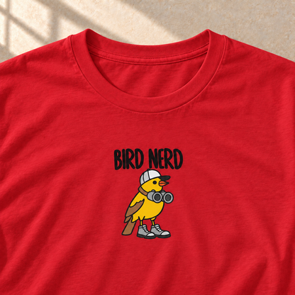 Bird Nerd – T-Shirt für Vogelfans, Rot, Motiv und Stoff im Detail | color:red