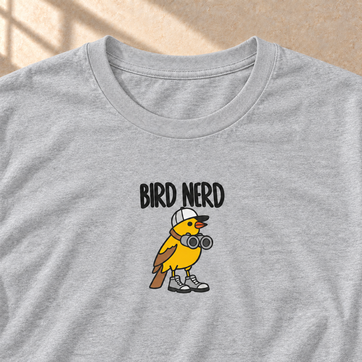 Bird Nerd – T-Shirt für Vogelfans, Sportgrau meliert, Motiv und Stoff im Detail | color:sport grey