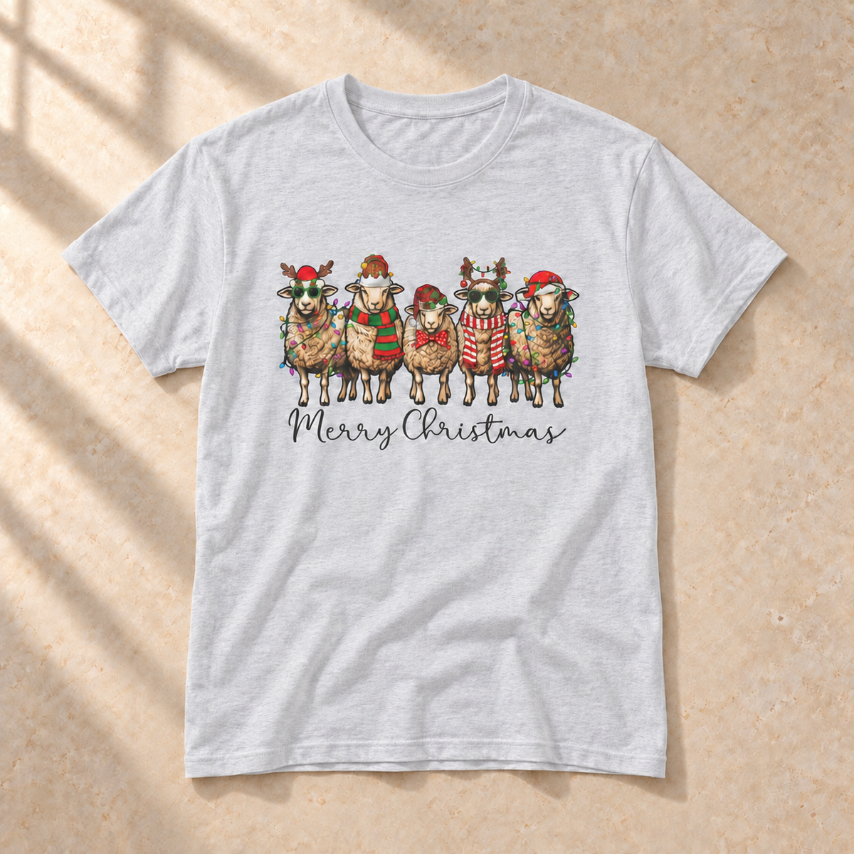 Merry Christmas Schafe – Weihnachts-T-Shirt, Ash (hellgrau meliert), Gesamtansicht | color:ash