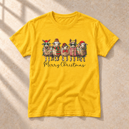Merry Christmas Schafe – Weihnachts-T-Shirt, Gold, Gesamtansicht | color:gold