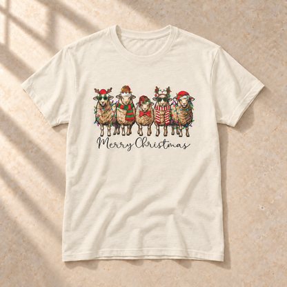 Merry Christmas Schafe – Weihnachts-T-Shirt, Natur, Gesamtansicht | color:natural