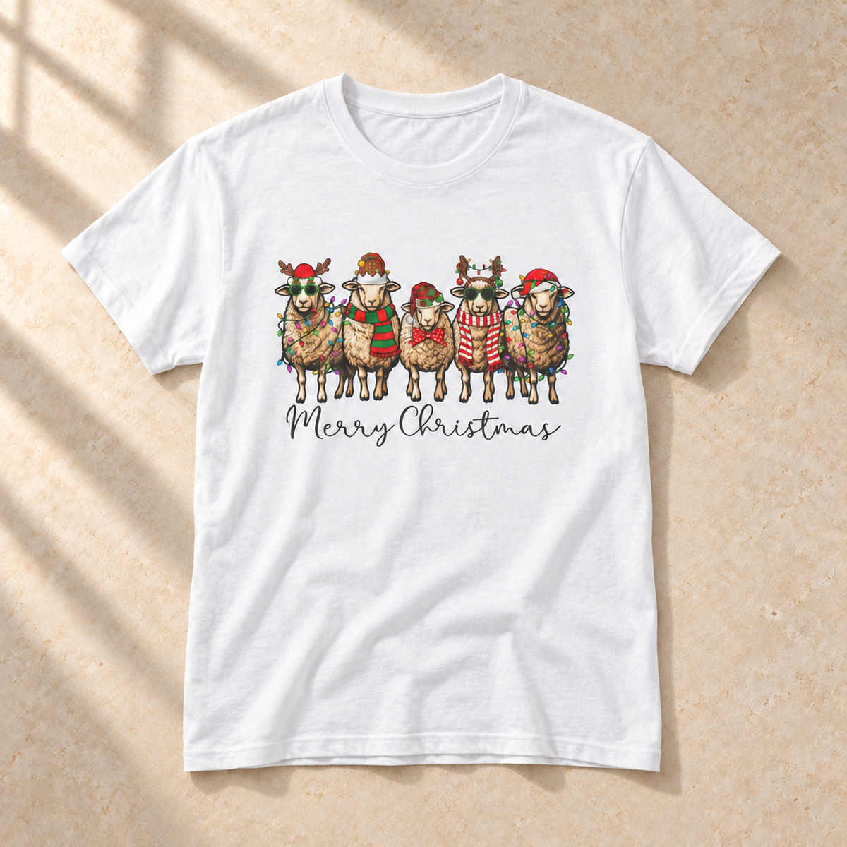 Merry Christmas Schafe – Weihnachts-T-Shirt, Weiß, Gesamtansicht | color:white